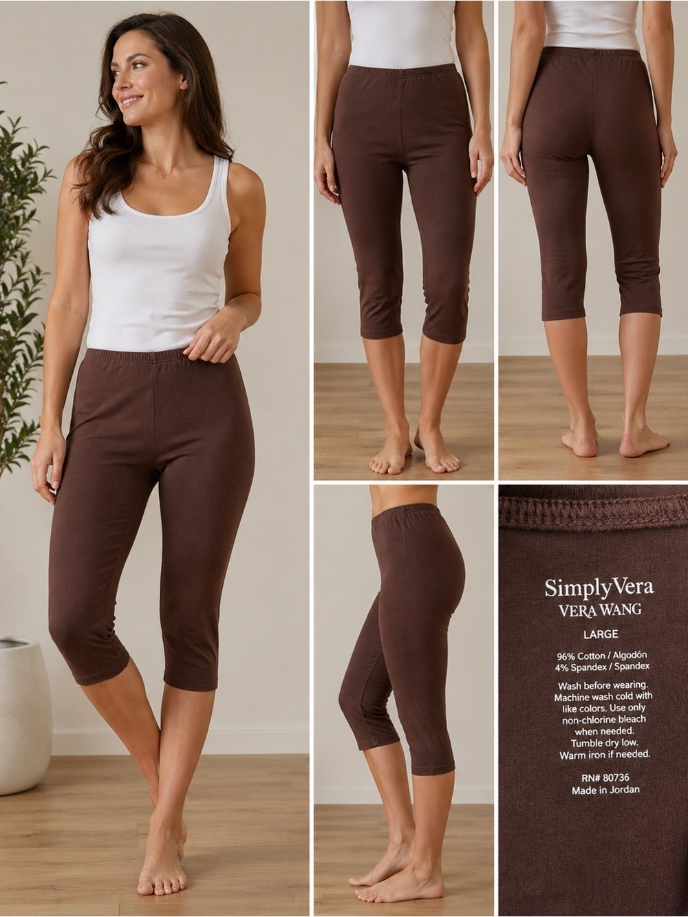 Simply Vera Vera Wang Chocolate capri Leggings LARGE